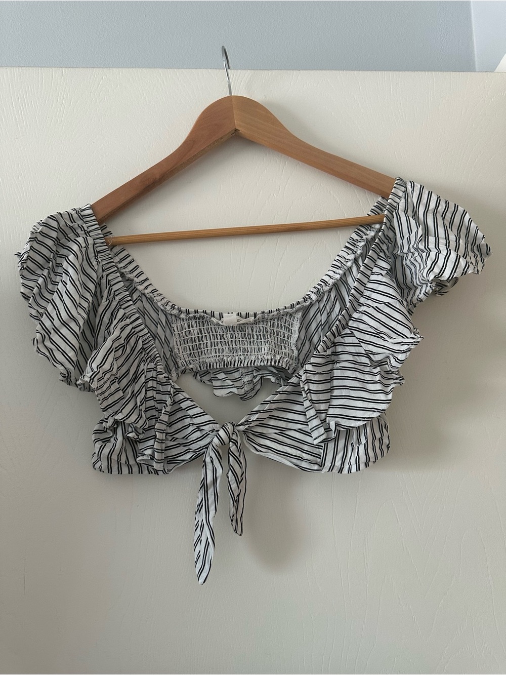 Cotton Candy Black & White Striped Tie-Front Ruffle Crop Top
